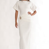 Briona Short Sleeve Buckle Maxi Dress White