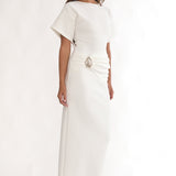 Briona Short Sleeve Buckle Maxi Dress White