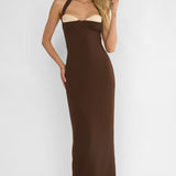 Briela Halter Bustier Maxi Dress Chocolate