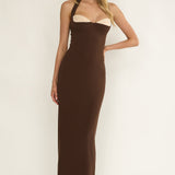 Briela Halter Bustier Maxi Dress Chocolate