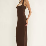 Briela Halter Bustier Maxi Dress Chocolate