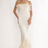 Okay, Cupid Low Back Ruffle Trim Maxi Dress Oyster