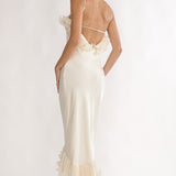 Okay, Cupid Low Back Ruffle Trim Maxi Dress Oyster
