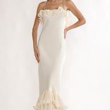 Okay, Cupid Low Back Ruffle Trim Maxi Dress Oyster