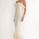 Okay, Cupid Low Back Ruffle Trim Maxi Dress Oyster