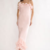 Okay, Cupid Low Back Ruffle Trim Maxi Dress Pink