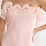 Okay, Cupid Low Back Ruffle Trim Maxi Dress Pink