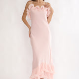 Okay, Cupid Low Back Ruffle Trim Maxi Dress Pink