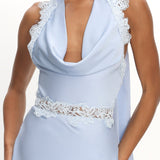 Scotlyn Applique Trim Halter Maxi Dress Blue