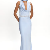 Scotlyn Applique Trim Halter Maxi Dress Blue
