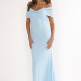 Shia Off-Shoulder Halterneck Maxi Dress Blue