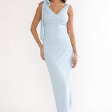Cavelle Tie Shoulder Mesh Maxi Dress Blue