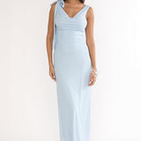 Cavelle Tie Shoulder Mesh Maxi Dress Blue
