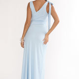 Cavelle Tie Shoulder Mesh Maxi Dress Blue