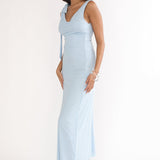Cavelle Tie Shoulder Mesh Maxi Dress Blue