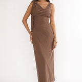 Cavelle Tie Shoulder Mesh Maxi Dress Chocolate