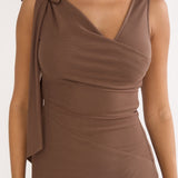 Cavelle Tie Shoulder Mesh Maxi Dress Chocolate