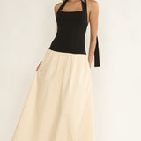 Elery Drop Waist Halter Maxi Dress Black/Cream