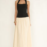 Elery Drop Waist Halter Maxi Dress Black/Cream