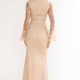 Lysandra Flared Cuff Maxi Dress Lace Beige