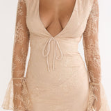 Lysandra Flared Cuff Maxi Dress Lace Beige
