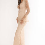 Lysandra Flared Cuff Maxi Dress Lace Beige