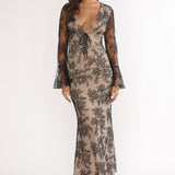 Lysandra Flared Cuff Maxi Dress Lace Black