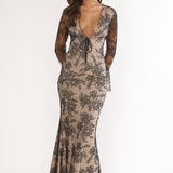 Lysandra Flared Cuff Maxi Dress Lace Black