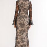 Lysandra Flared Cuff Maxi Dress Lace Black