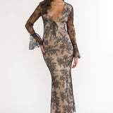 Lysandra Flared Cuff Maxi Dress Lace Black