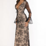 Lysandra Flared Cuff Maxi Dress Lace Black