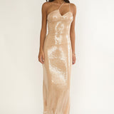 Roselyn One-Shoulder Sequin Maxi Dress Latte