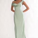 Emelle Asymmetric Neckline Maxi Dress Pistachio