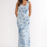 Elowra Mesh Maxi Dress Floral Blue