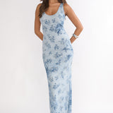 Elowra Mesh Maxi Dress Floral Blue