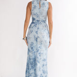 Elowra Mesh Maxi Dress Floral Blue