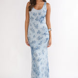 Elowra Mesh Maxi Dress Floral Blue