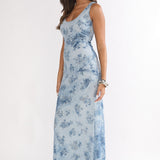 Elowra Mesh Maxi Dress Floral Blue