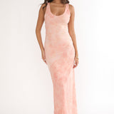 Elowra Mesh Maxi Dress Floral Pink