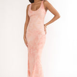 Elowra Mesh Maxi Dress Floral Pink