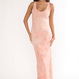 Elowra Mesh Maxi Dress Floral Pink