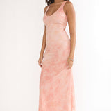 Elowra Mesh Maxi Dress Floral Pink