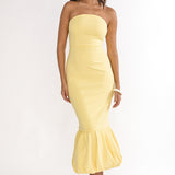 Elira Bubble Hem Strapless Midi Dress Lemon