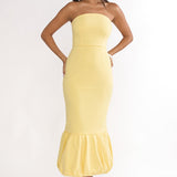 Elira Bubble Hem Strapless Midi Dress Lemon