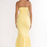 Elira Bubble Hem Strapless Midi Dress Lemon