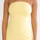Elira Bubble Hem Strapless Midi Dress Lemon