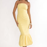 Elira Bubble Hem Strapless Midi Dress Lemon