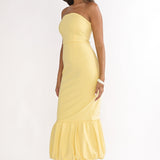Elira Bubble Hem Strapless Midi Dress Lemon