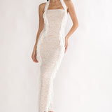 Chiavari Ruffle Trim Lace Maxi Dress White
