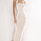 Chiavari Ruffle Trim Lace Maxi Dress White